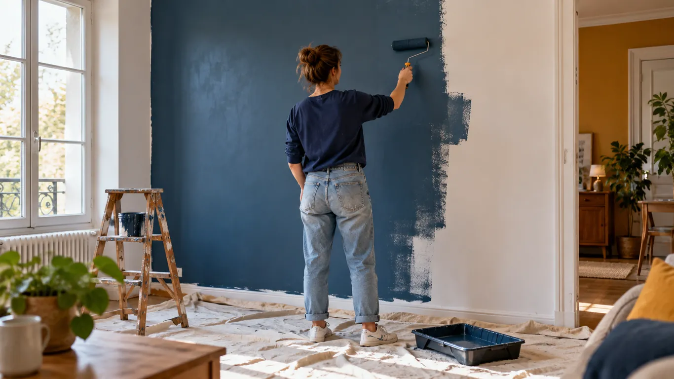 Travaux de peinture silencieux à la maison un dimanche après-midi